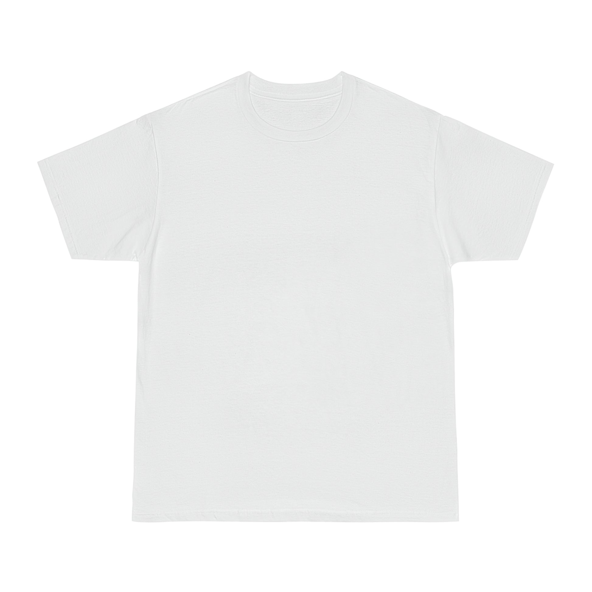 White unisex t-shirt with clean minimalist front, luxury streetwear blank tee designed for bold back graphic, modern fashion essential