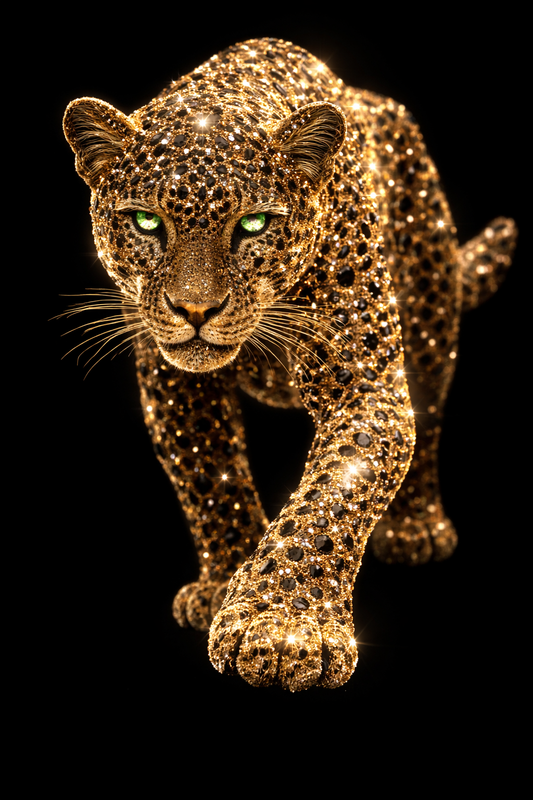 Certain – Gold Leopard Wall Art, Luxury Animal Print in Metallic Gold, Modern Power Statement Satin Poster