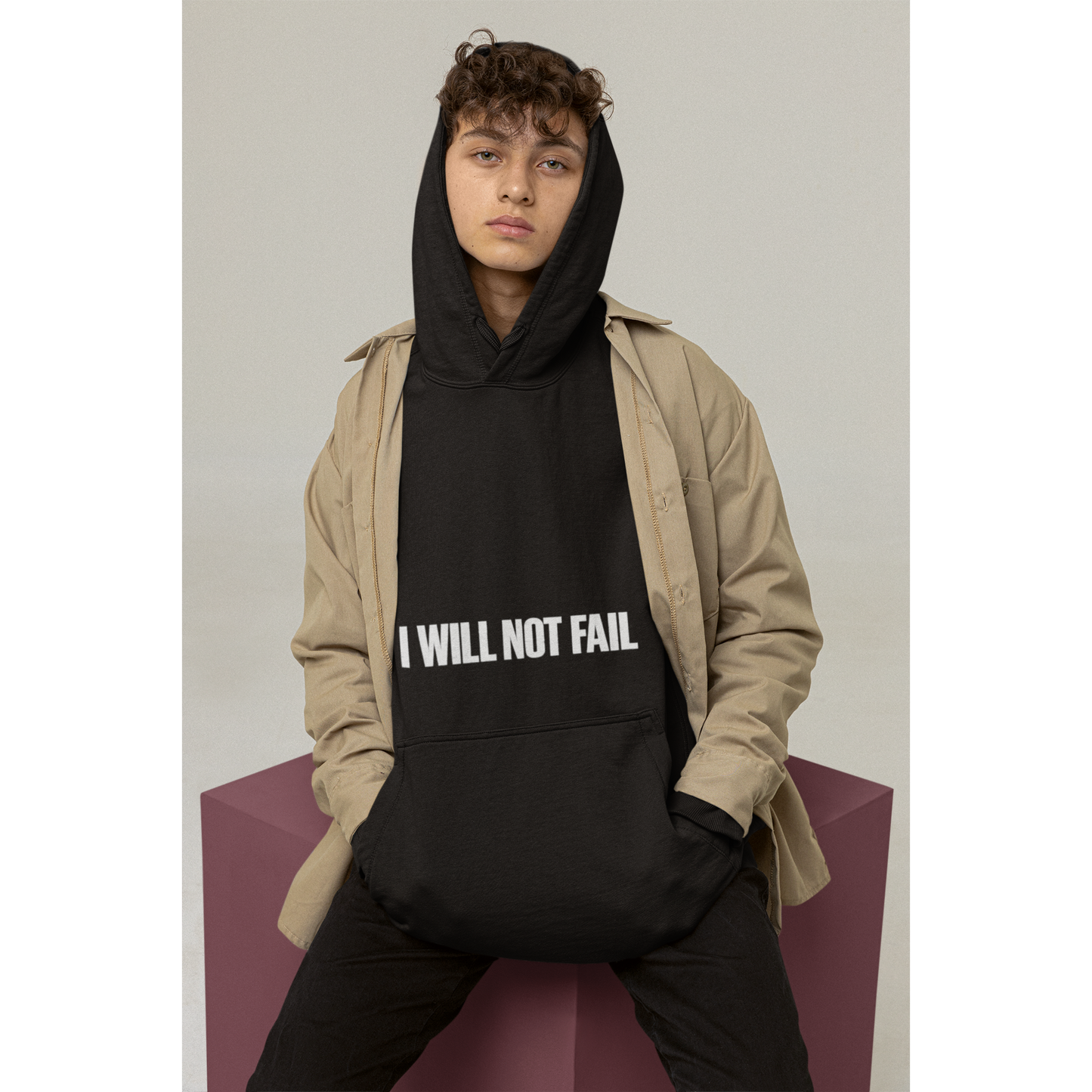 I Will Not Fail Endure Classical Statue Front & Back Graphic Hoodie – Dark Luxury Statement Hoodie