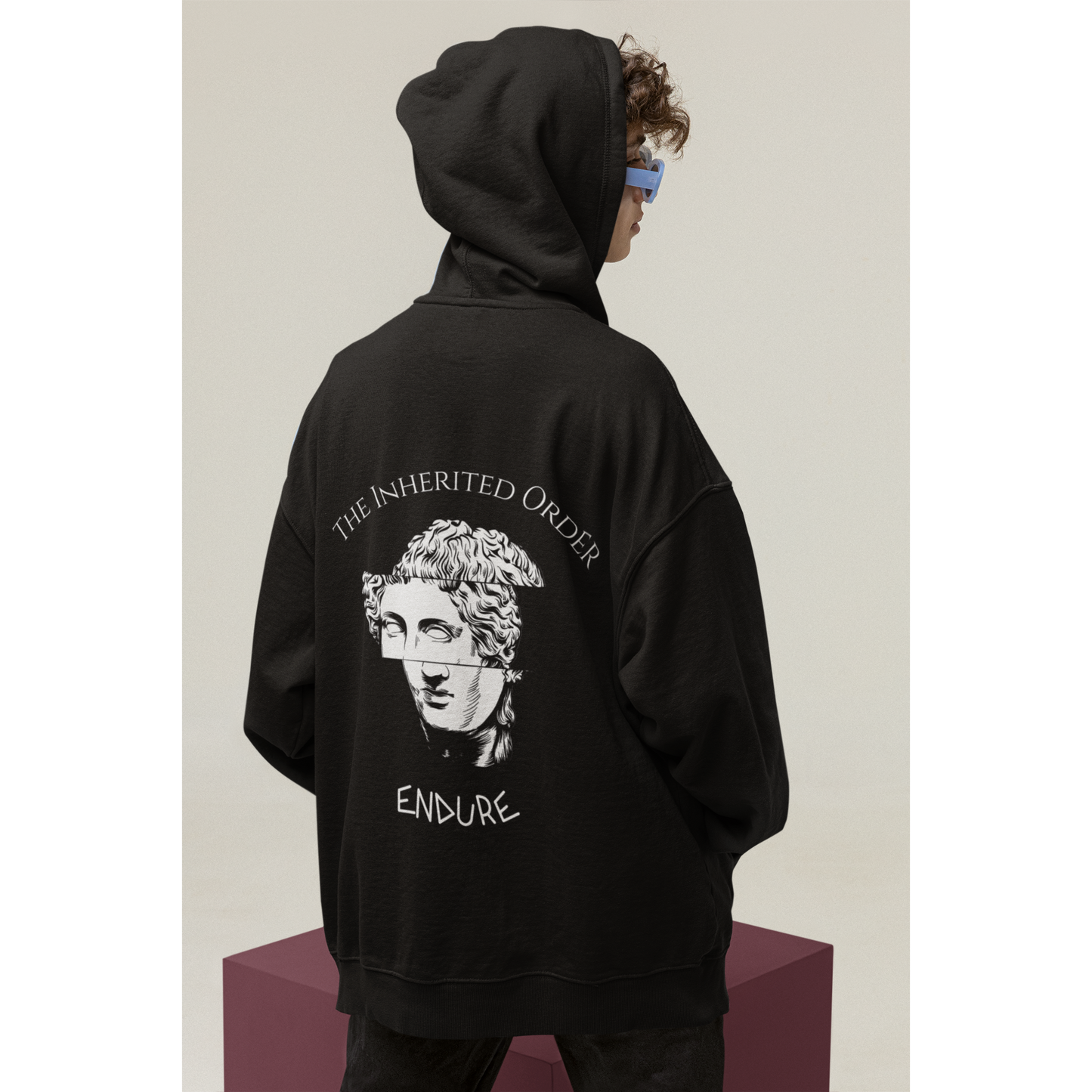 I Will Not Fail Endure Classical Statue Front & Back Graphic Hoodie – Dark Luxury Statement Hoodie