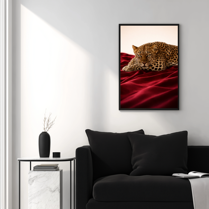 leopard wall art print displayed in modern living room wall decor