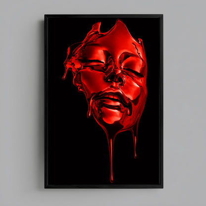 Red surreal face wall art abstract liquid portrait vertical black framed art print – modern contemporary abstract statement wall decor
