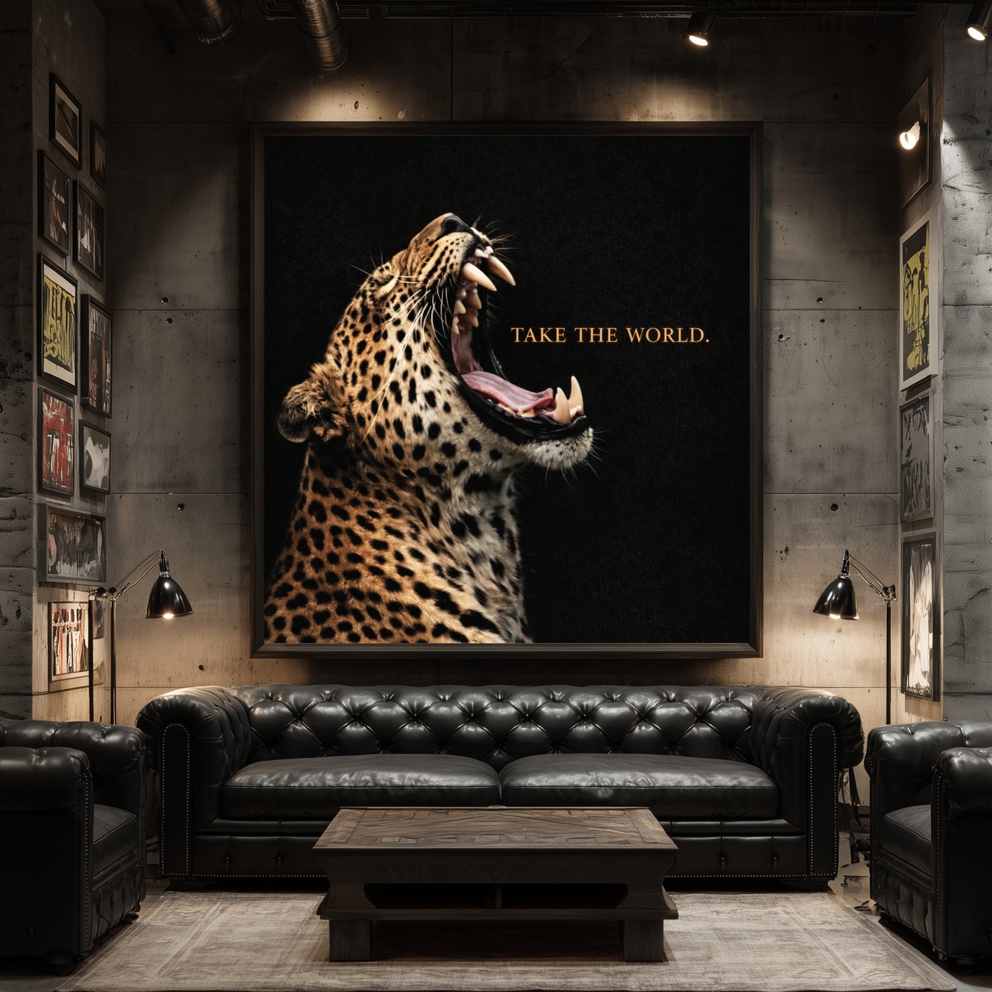 Leopard Wall Art with Text – Take the World Statement Artwork