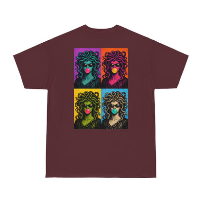 Burgundy Maroon pop art Medusa back graphic t-shirt with vibrant Medusa pop art artwork designed as bold statement streetwear tee