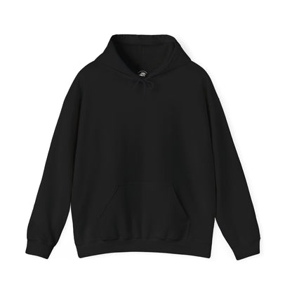 Black unisex pullover hoodie with clean minimalist front, dark luxury streetwear hoodie designed to pair with bold Mona Lisa middle finger back graphic